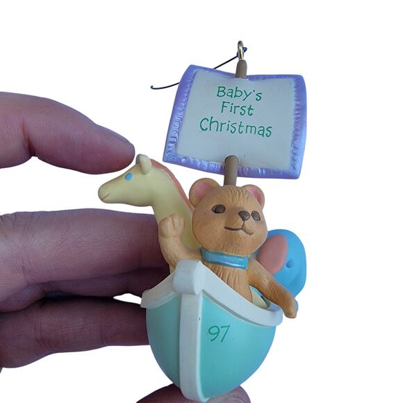 Vintage Baby Ornament Animal Boat with Sail Pastel Nursery Decor 1990s - Picture 2 of 10